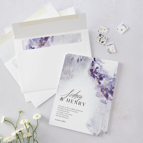 Painted Ethereal Wedding Invitations Jewel Purple Signature Blank No