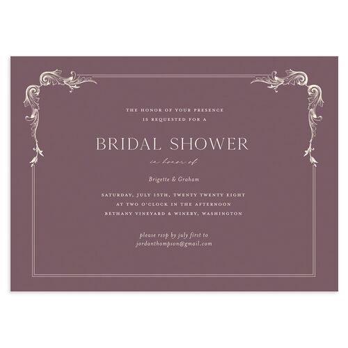Vintage Ornate Frame Bridal Shower Invitations Plum Signature Blank Standard
