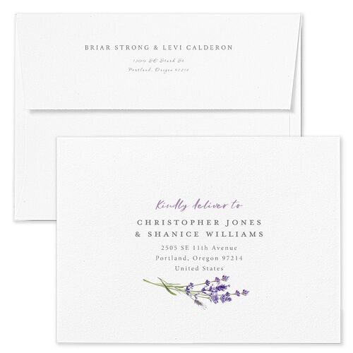 Elegant Farmhouse Lavender Wedding Invitation Envelopes Blue Ivory Return Address Standard Signature