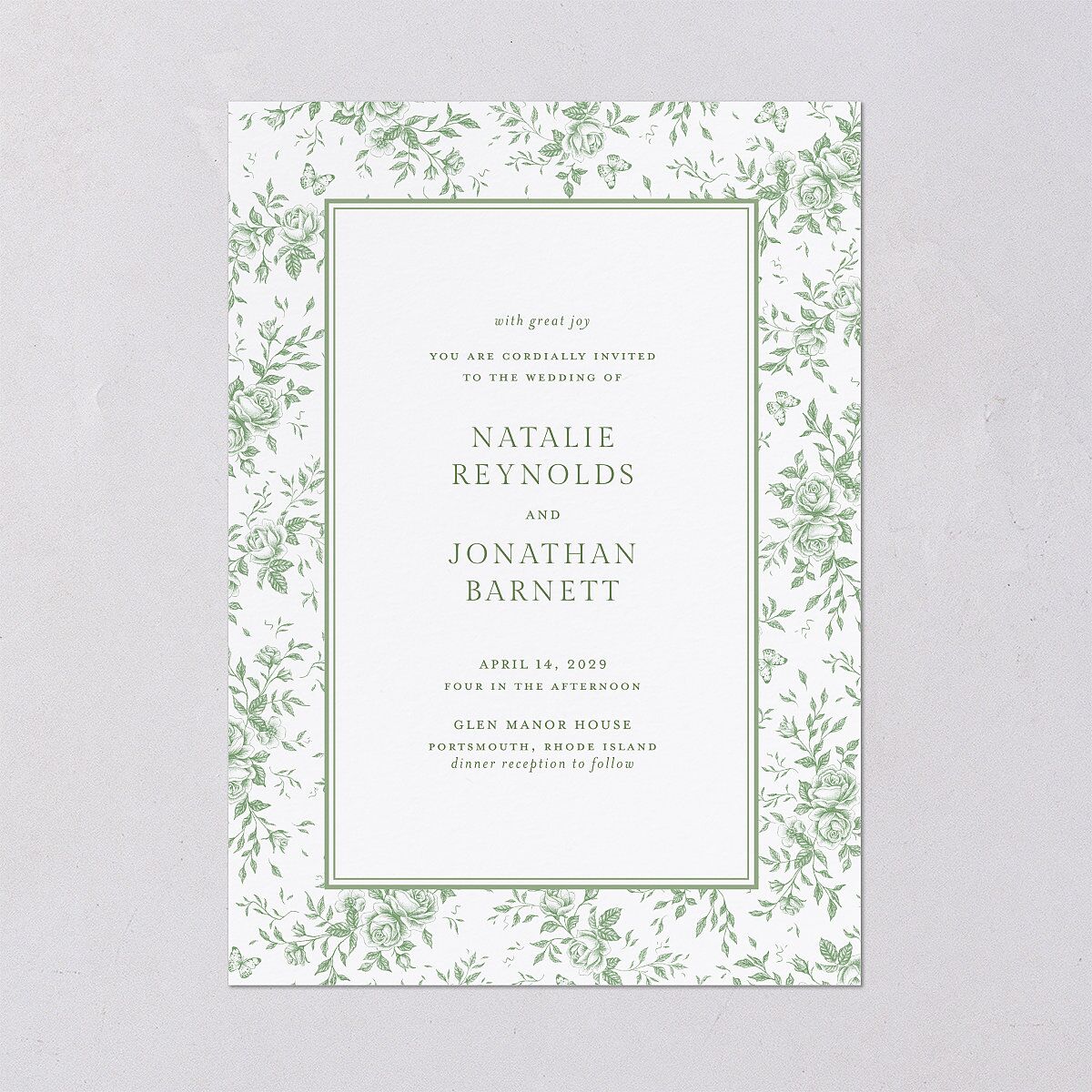 Antique Garden Lace Floral Wedding Invitations Moss Signature Blank No Standard