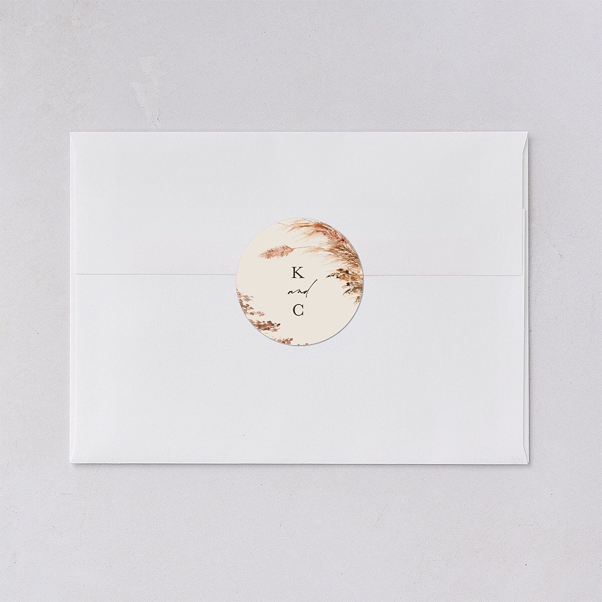 Soft Pampas Botanical Wedding Stickers Sepia Circle