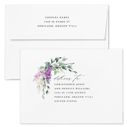 Sparkling Wisteria Rehearsal Dinner Invitation Envelopes Blue Standard Iris Both Recipient and Return Addresses Signature