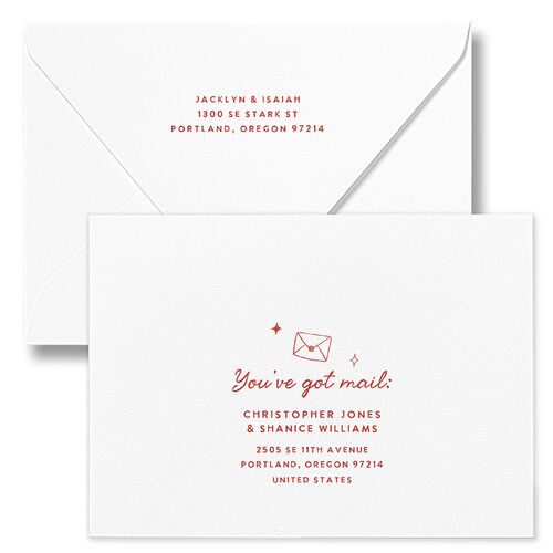 Hand Drawn Wedding Icons Photo Wedding Invitation Euro Envelopes White Soft Pink Both Recipient and Return Addresses Luxe Signature