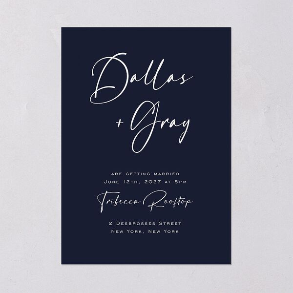 Simply Striking Wedding Invitations Navy Signature Blank No Standard