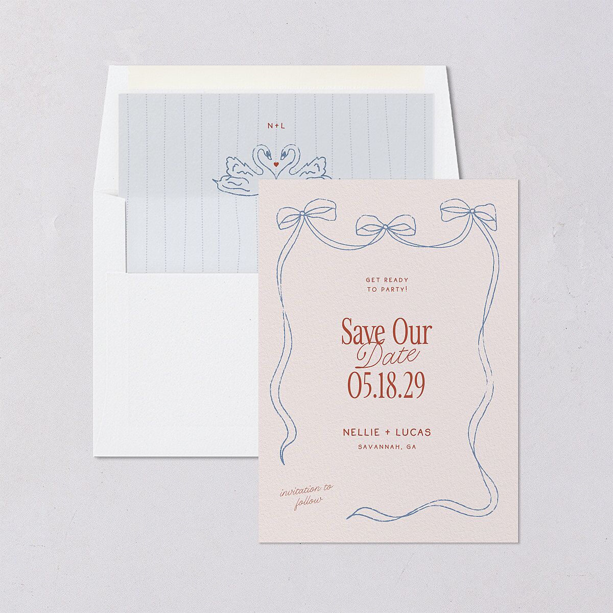 Modern Delicate Bows Save the Date Cards Jewel Red Signature smooth Blank No Standard