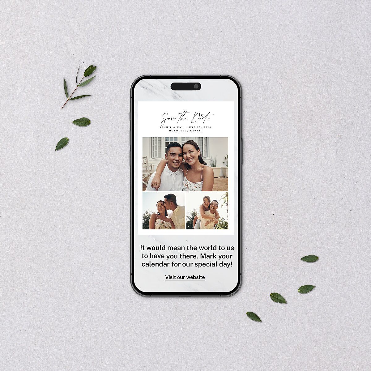 Simple Pampas Digital Save the Date Cards Pure White Dusty Blue Lets Celebrate Standard