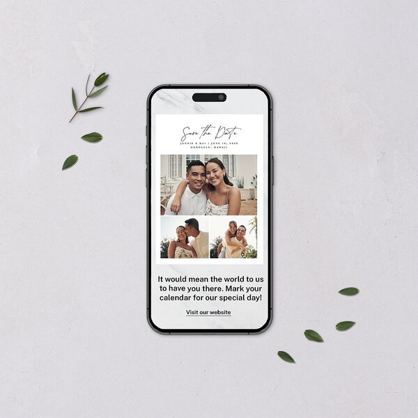 Simple Pampas Digital Save the Date Cards Pure White Dusty Blue Lets Celebrate Standard