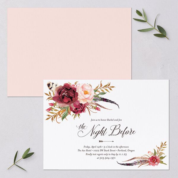 Bohemian Floral Rehearsal Dinner Invitations Merlot Signature Blank Standard