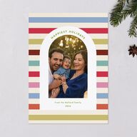 Eclectic Vintage Stripe Arch Holiday Cards Linen Signature Blank Portrait  Standard