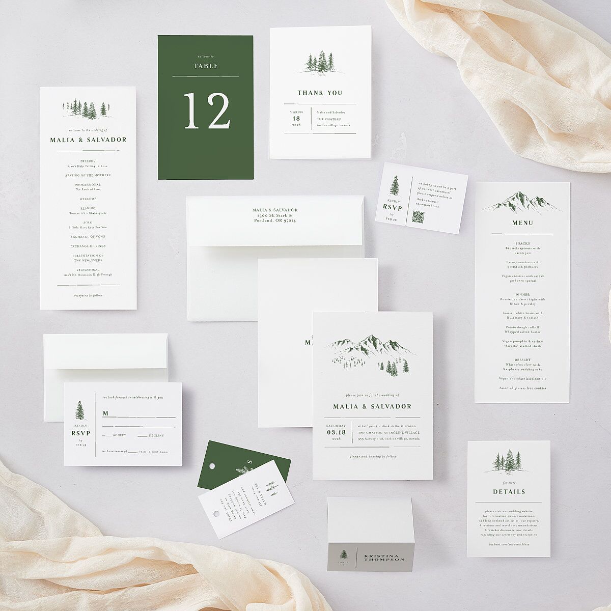 Etched Mountains Wedding Invitations Hunter Green Signature Blank No Standard