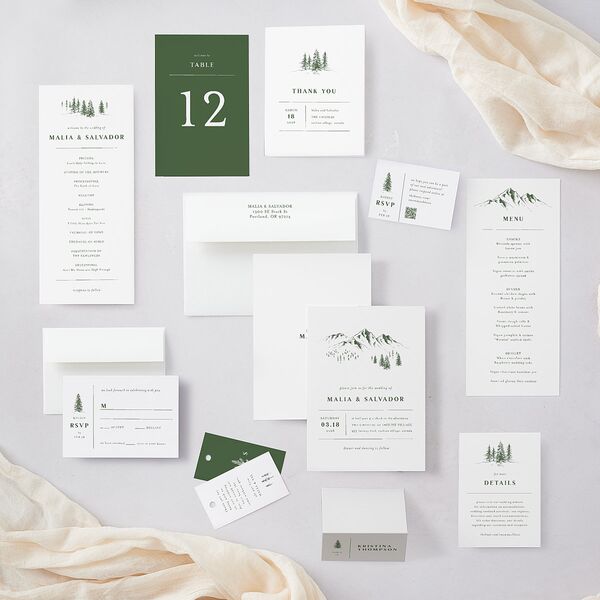 Etched Mountains Wedding Invitations Hunter Green Signature Blank No Standard