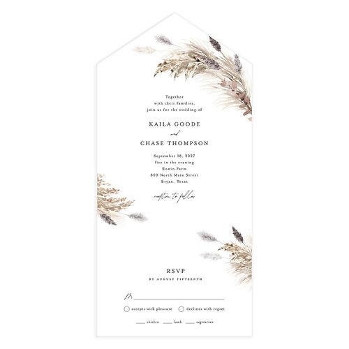 Soft Pampas Botanical All-in-One Wedding Invitations Midnight Signature Light Both Recipient and Return Addresses No