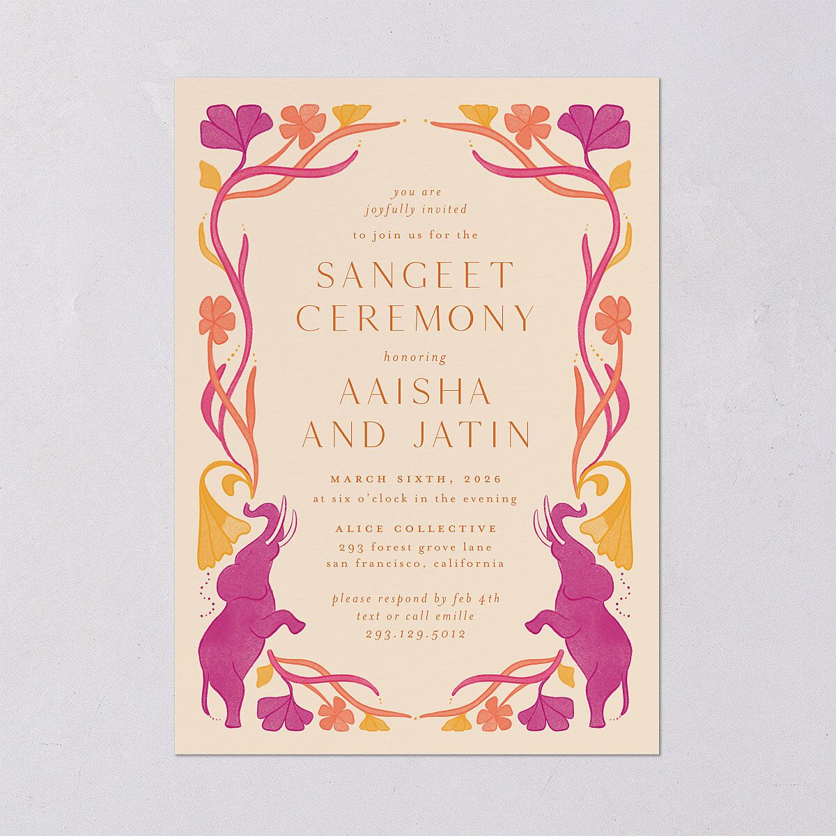 Indian Majestic Legacy Elephants Rehearsal Dinner Invitations Mulberry Signature Blank Standard