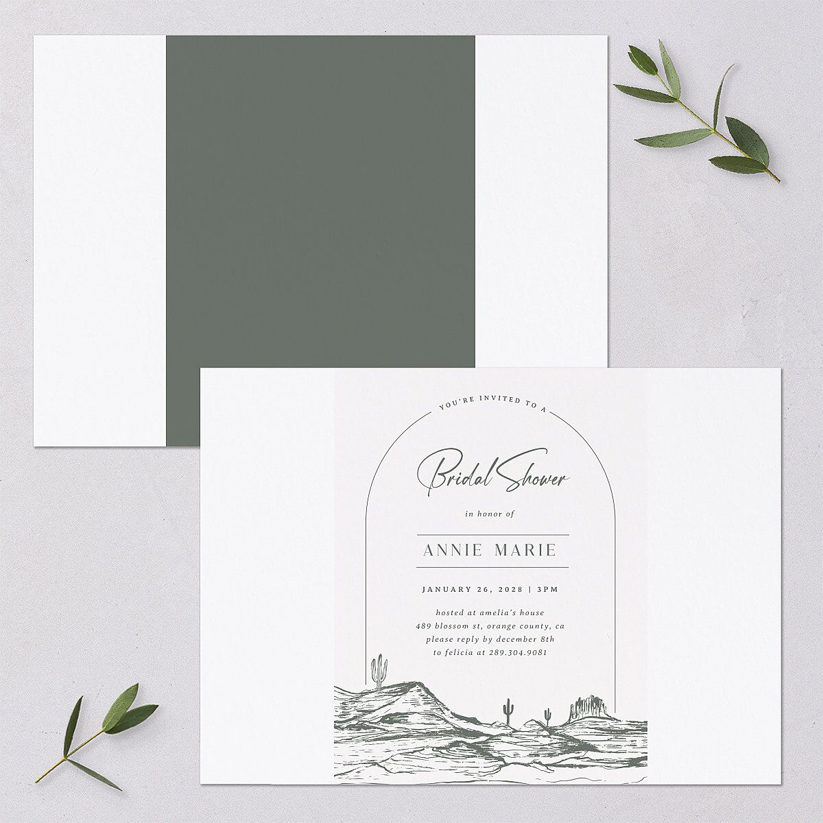 Western Cactus Bridal Shower Invitations Eucalyptus Signature Blank