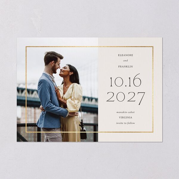 Baroque Border Save the Date Cards Gold Pure White Signature smooth Blank No Standard