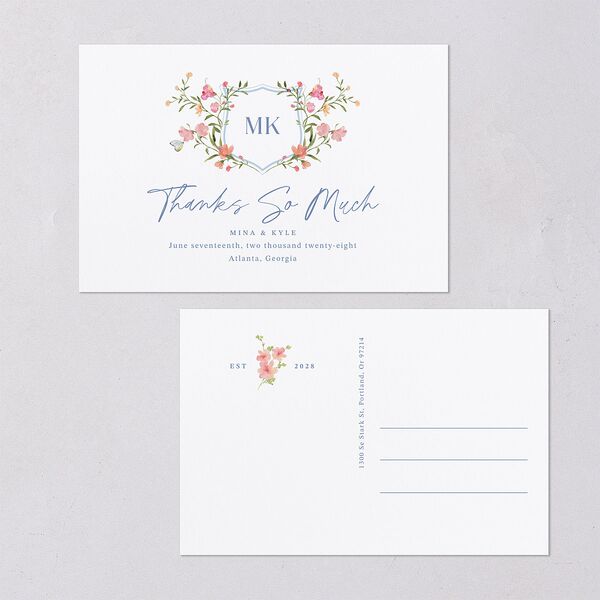 Fairytale Wildflower Crest Thank You Postcards Pure White