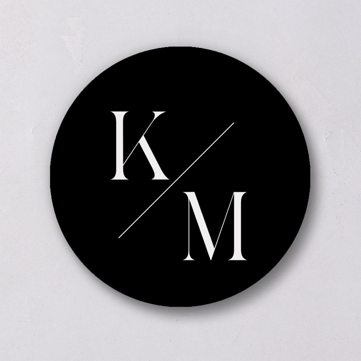 Monogram Slant Wedding Stickers Licorice Circle