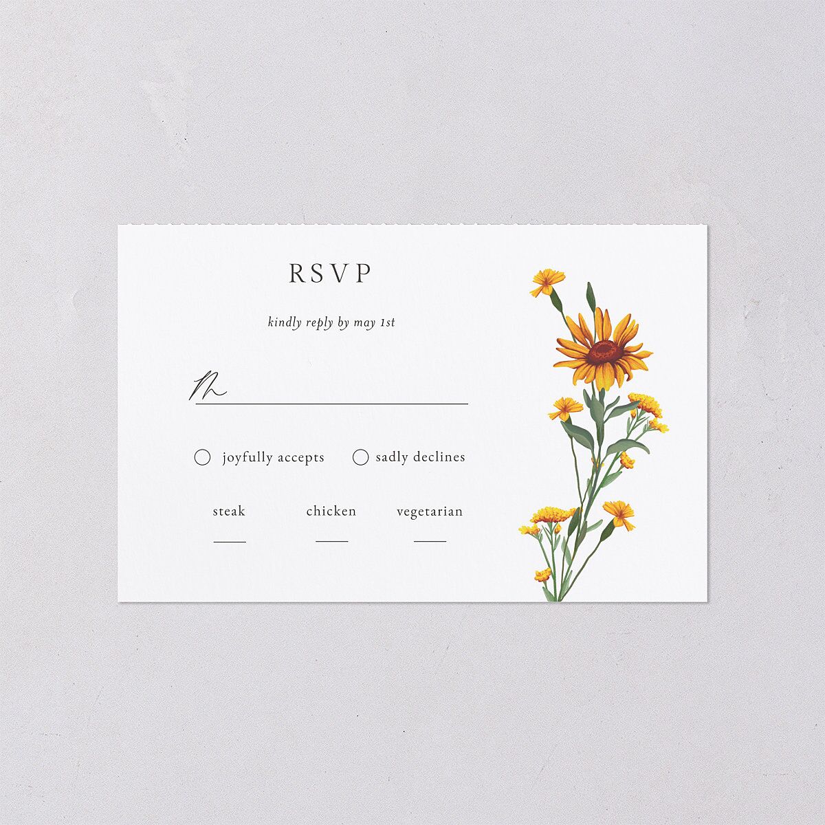Wild Daisies All-in-One Wedding Invitations Buttercup Signature Light Both Recipient and Return Addresses No