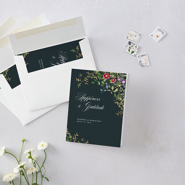 Opulent Garden Foil Thank You Cards Gold Dark Emerald