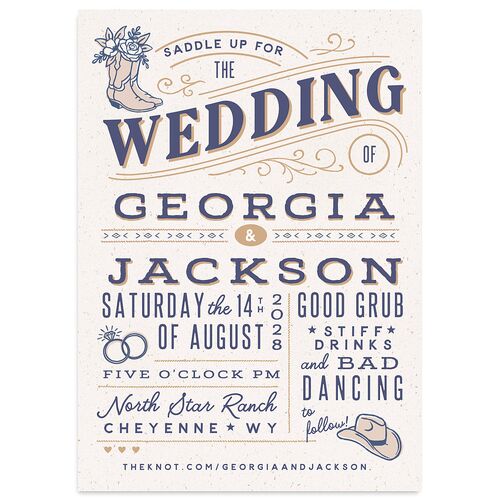 Western I Do BBQ Wedding Invitations Midnight Navy Signature Blank No Standard