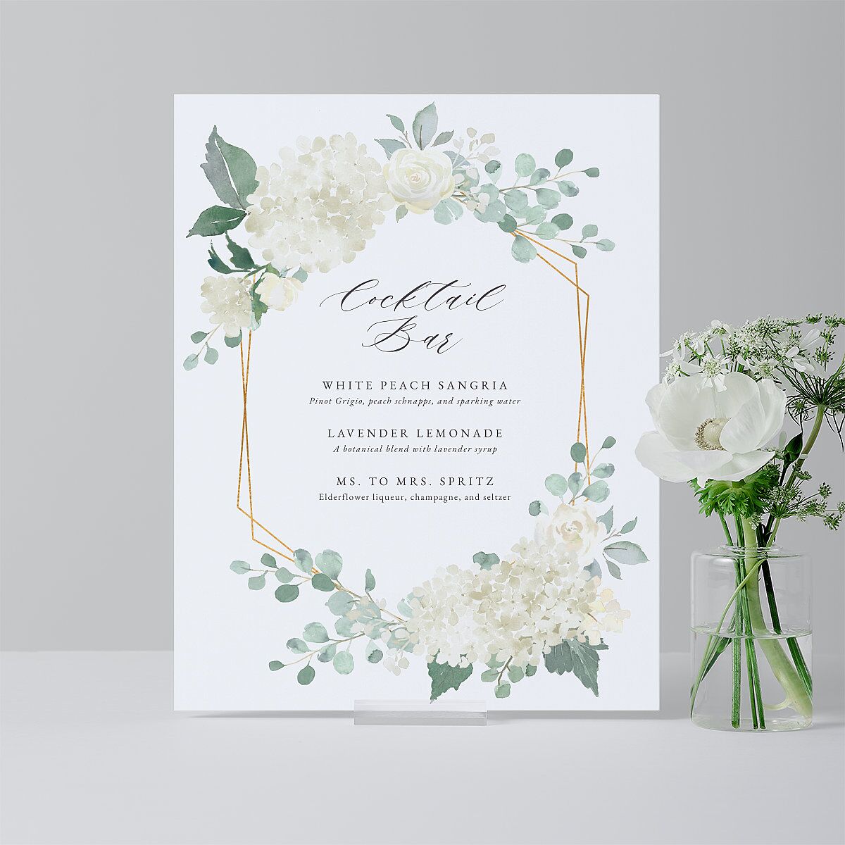 Elegant Hydrangea Bridal Shower Standard Bar Tabletop Sign Small Off-White Standard Indoor Foam Core S Tabletop Bar