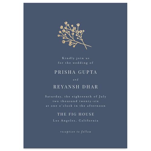 Baby's Breath Wedding Invitations Gold Midnight Navy Signature Blank No Standard