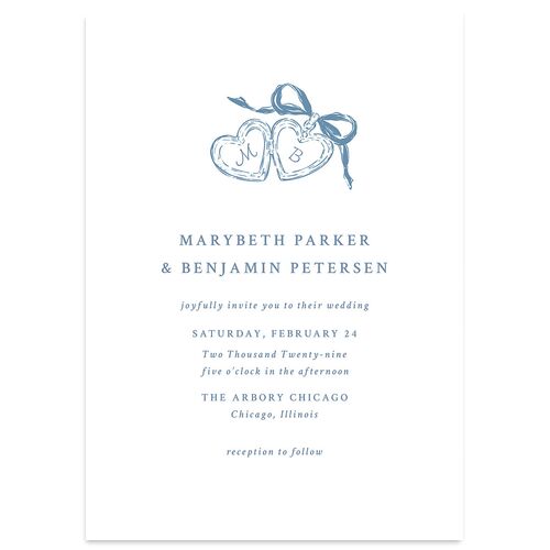 Hand Drawn Vintage Locket Wedding Invitations Baby Blue Signature Blank No Standard