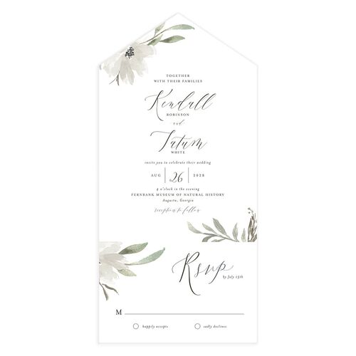 Muted Floral All-in-One Wedding Invitations Sand Signature Light Both Recipient and Return Addresses No