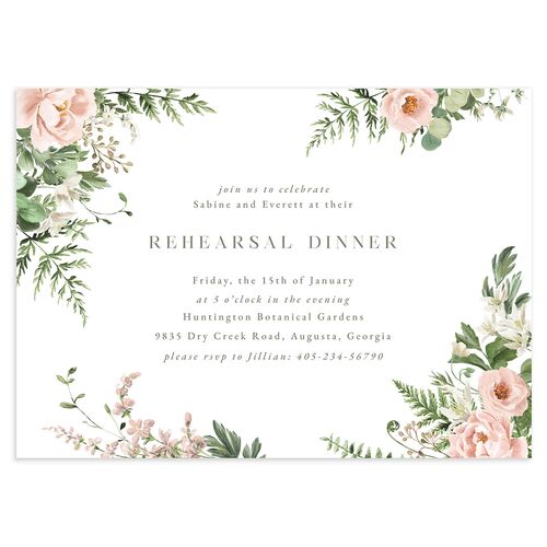 Floral Fern Frame Rehearsal Dinner Invitations Shell Pink Signature Blank Standard