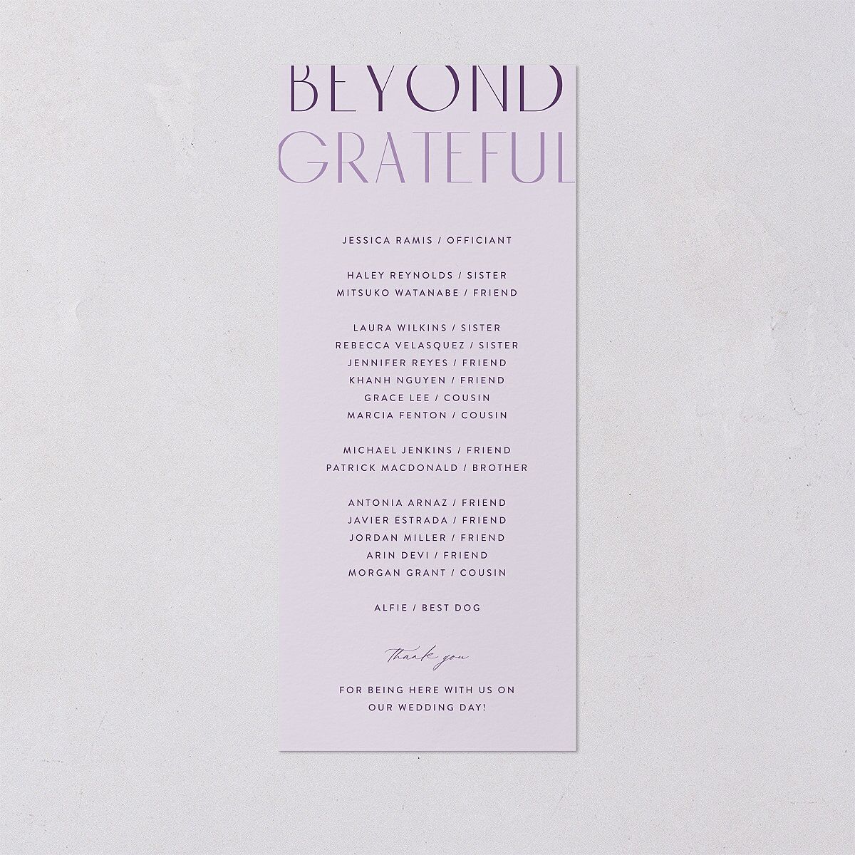 Real Talk Wedding Programs Sheer Lilac Signature