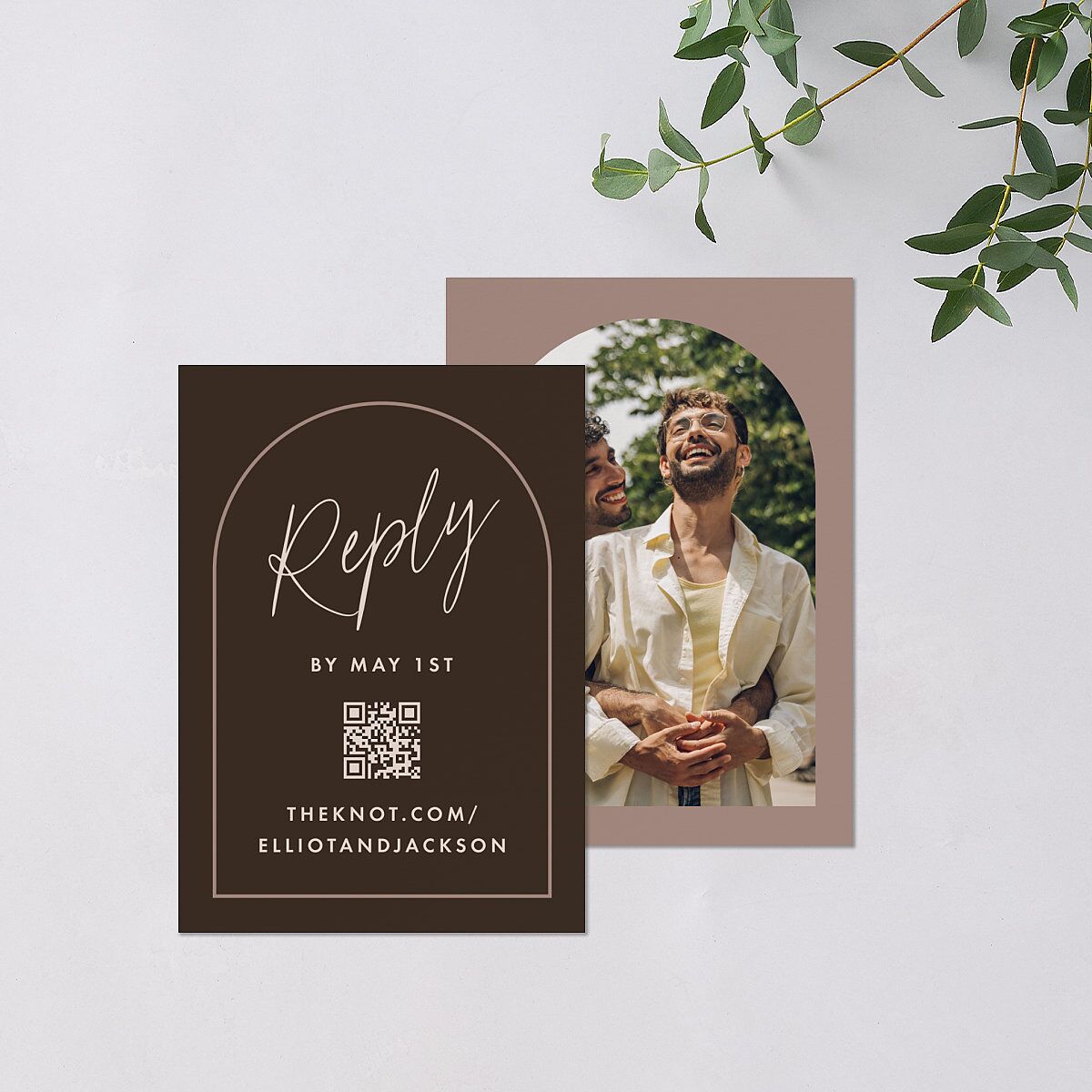 Scripted Arch QR Code RSVP Cards Deep Bronze Signature Standard