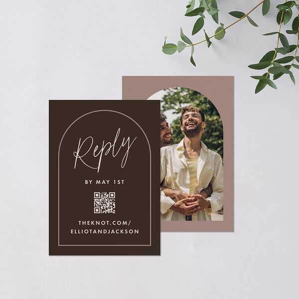 Scripted Arch QR Code RSVP Cards Deep Bronze Signature Standard