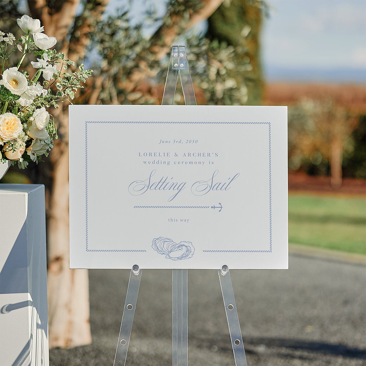 Coastal Oysters and Anchors Standard Direction Sign Medium Sea Blue Standard Indoor Foam Core M Direction