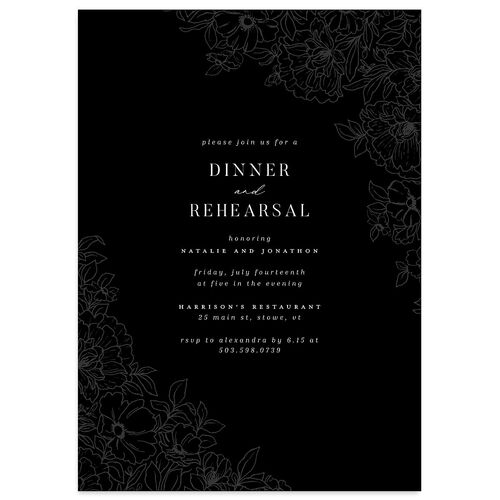 Gilded Florals Rehearsal Dinner Invitations Charcoal Signature Blank Standard