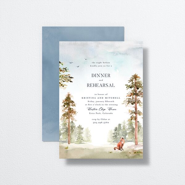 Winter Forest Rehearsal Dinner Invitations Moody Blue Signature Blank