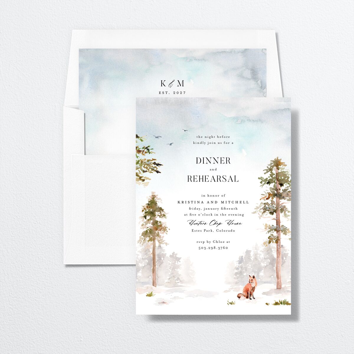 Winter Forest Rehearsal Dinner Invitations Pure White Signature