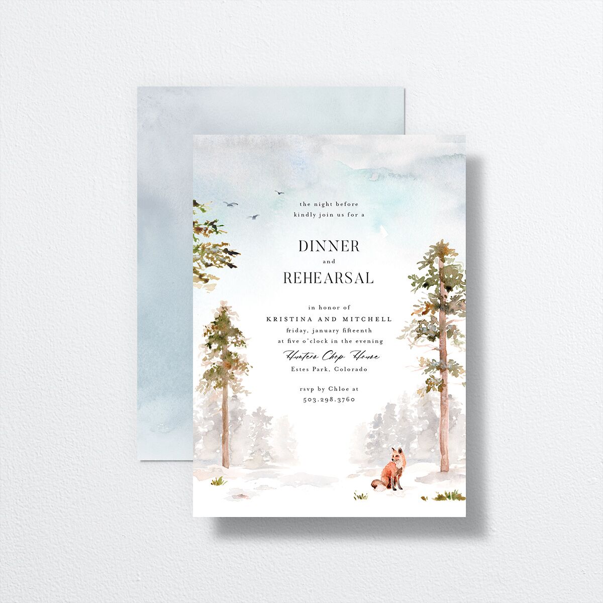Winter Forest Rehearsal Dinner Invitations Pure White Signature
