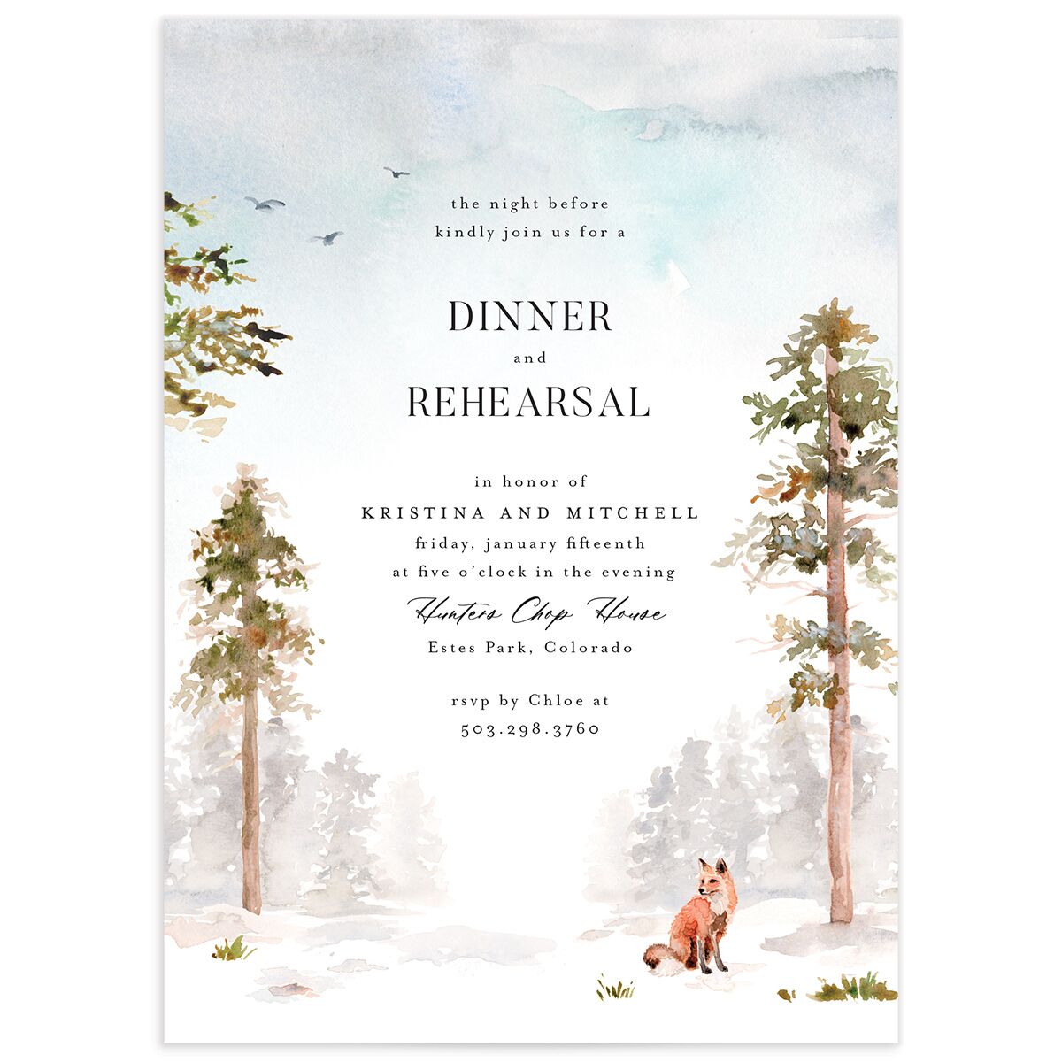 Winter Forest Rehearsal Dinner Invitations