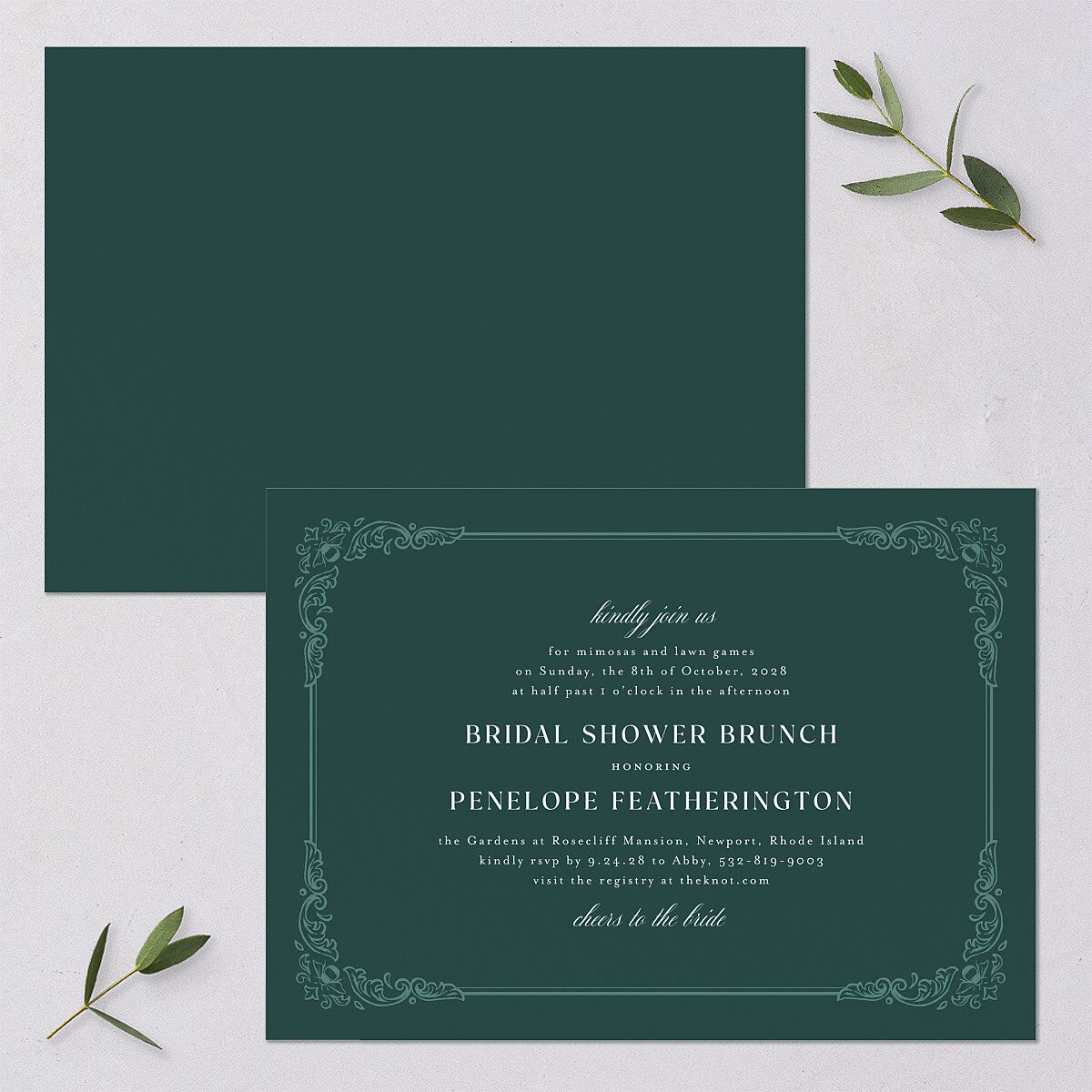 Glamorous Crown Monogram Crest Bridal Shower Invitations by Bridgerton Deep Lake Signature Blank Standard
