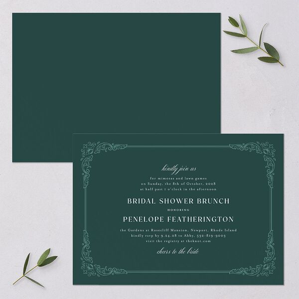 Glamorous Crown Monogram Crest Bridal Shower Invitations by Bridgerton Deep Lake Signature Blank Standard