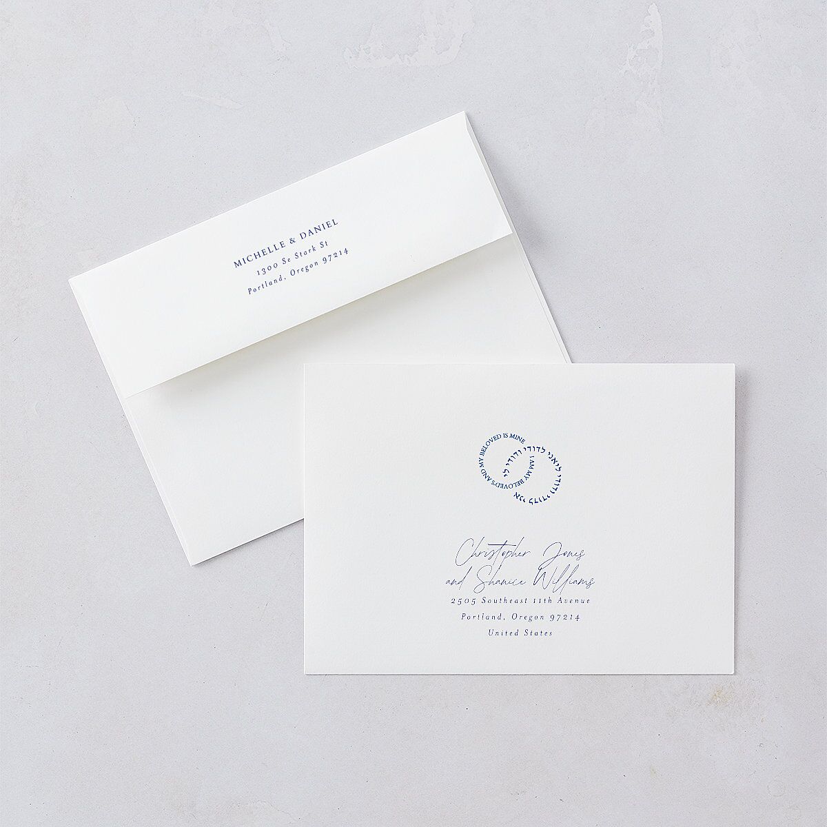 Jewish Rings Save The Date Card Envelopes White Pure White Both Recipient and Return Addresses Signature Standard