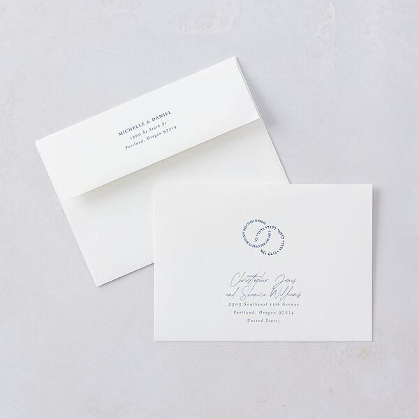 Jewish Rings Save The Date Card Envelopes White Pure White Both Recipient and Return Addresses Signature Standard