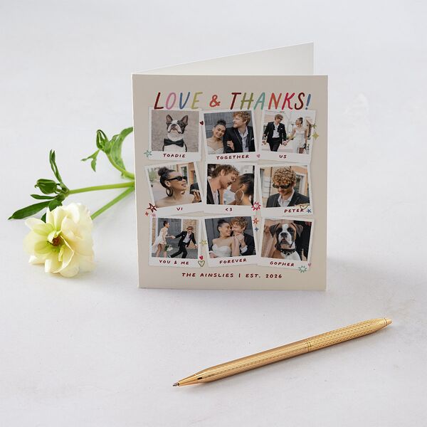 What a Year Whimsical Calendar Photos Thank You Cards Maroon