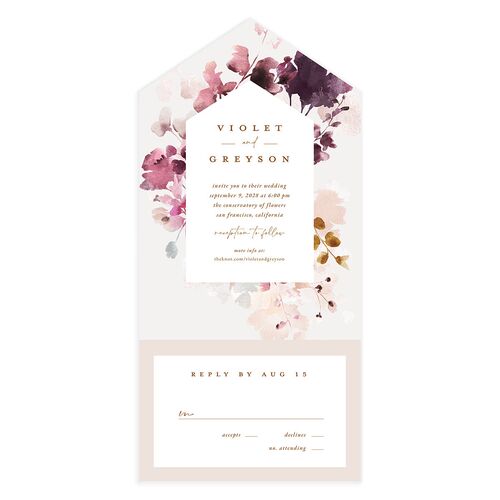 Ethereal Floral All-in-One Wedding Invitations Soft Berry Signature Light Both Recipient and Return Addresses No