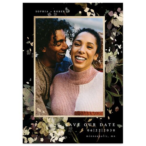 Midnight Floral Save The Date Cards Gold Latte Signature smooth Blank No Standard