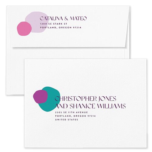 Santa Cruz Bilingual Foreign Language Save The Date Card Envelopes White Iris Both Recipient and Return Addresses Signature Standard