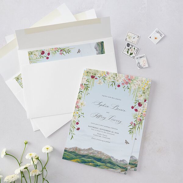 Romantic Floral Mountain Wedding Invitations Meadow Signature Blank Standard No