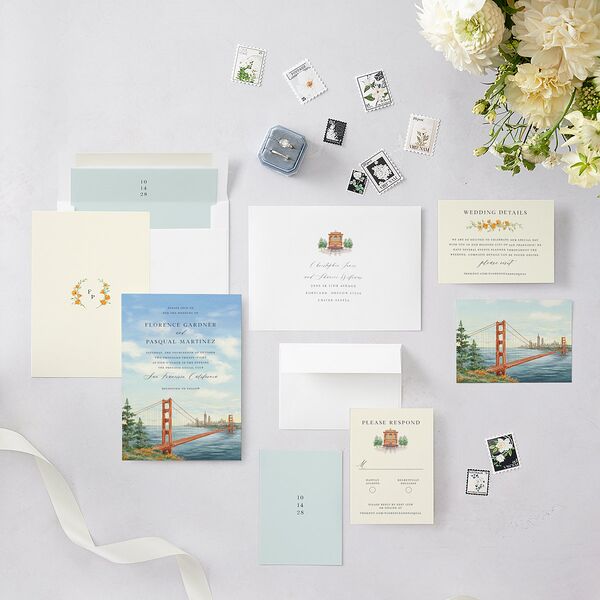 Scenic San Francisco Wedding Invitations Pale Blue Signature Blank No Standard