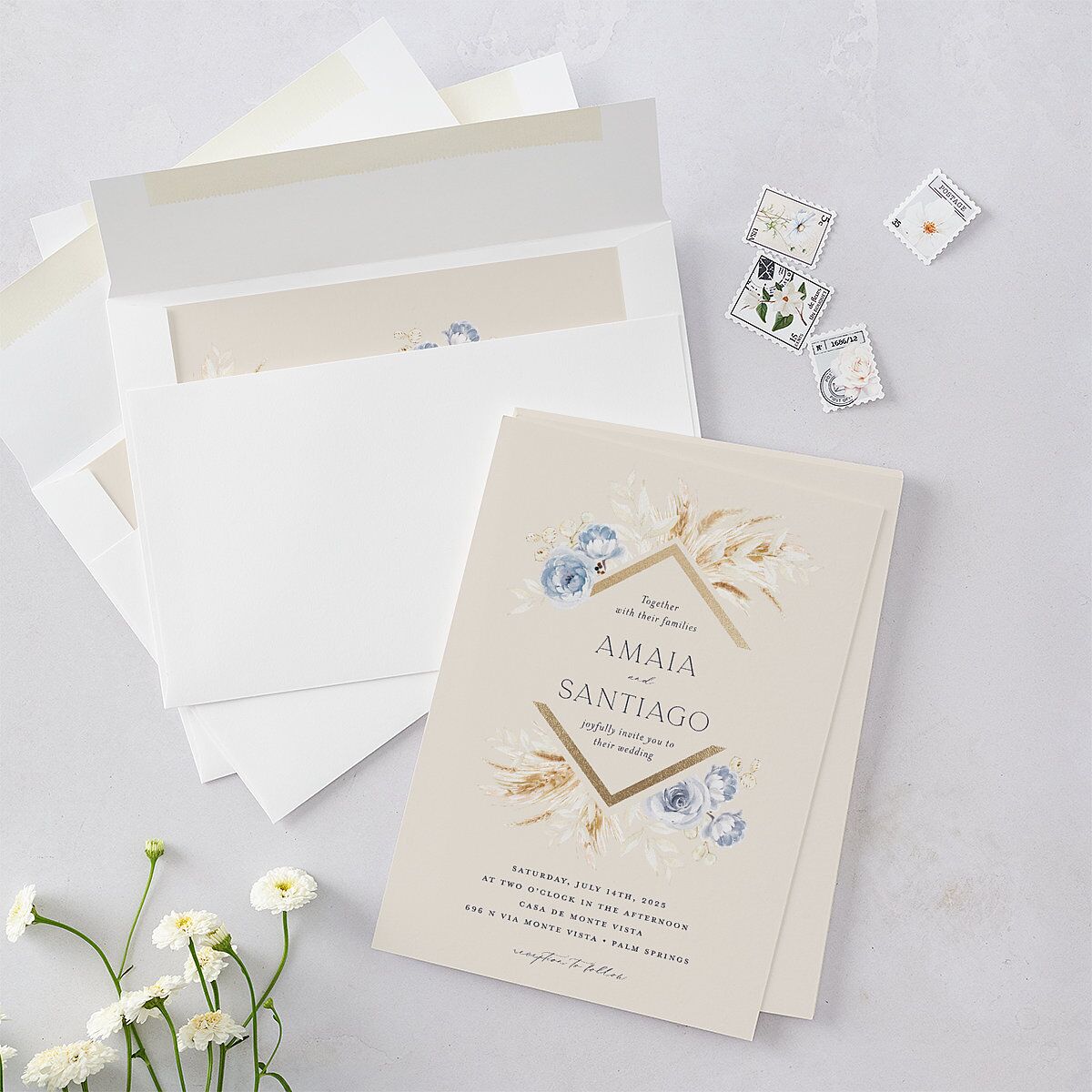 Rustic Bouquet Wedding Invitations Gold Slate Signature Blank No Standard
