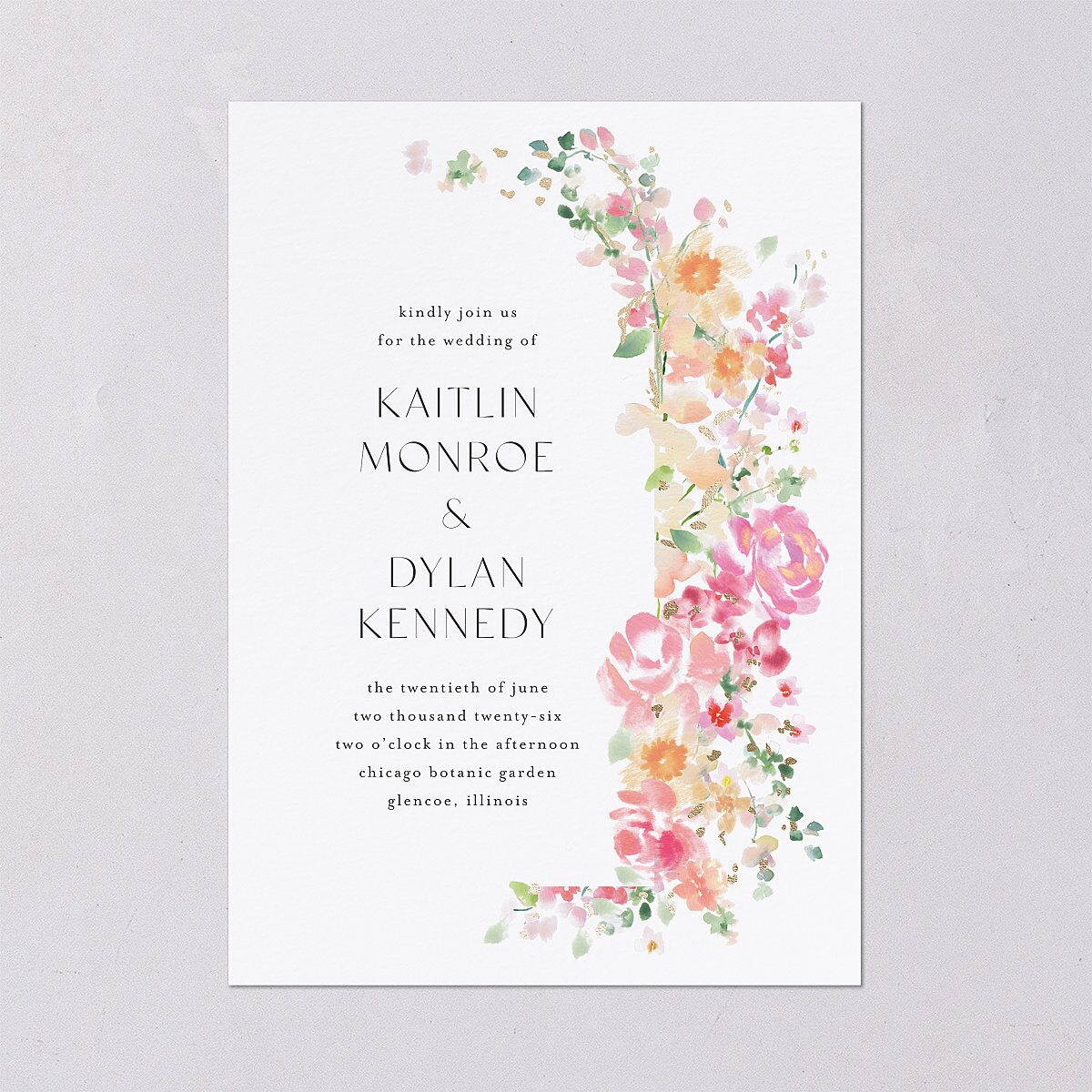 Pastel Flower Arch Foil Wedding Invitations Gold Pink Cotton Signature Blank No Standard
